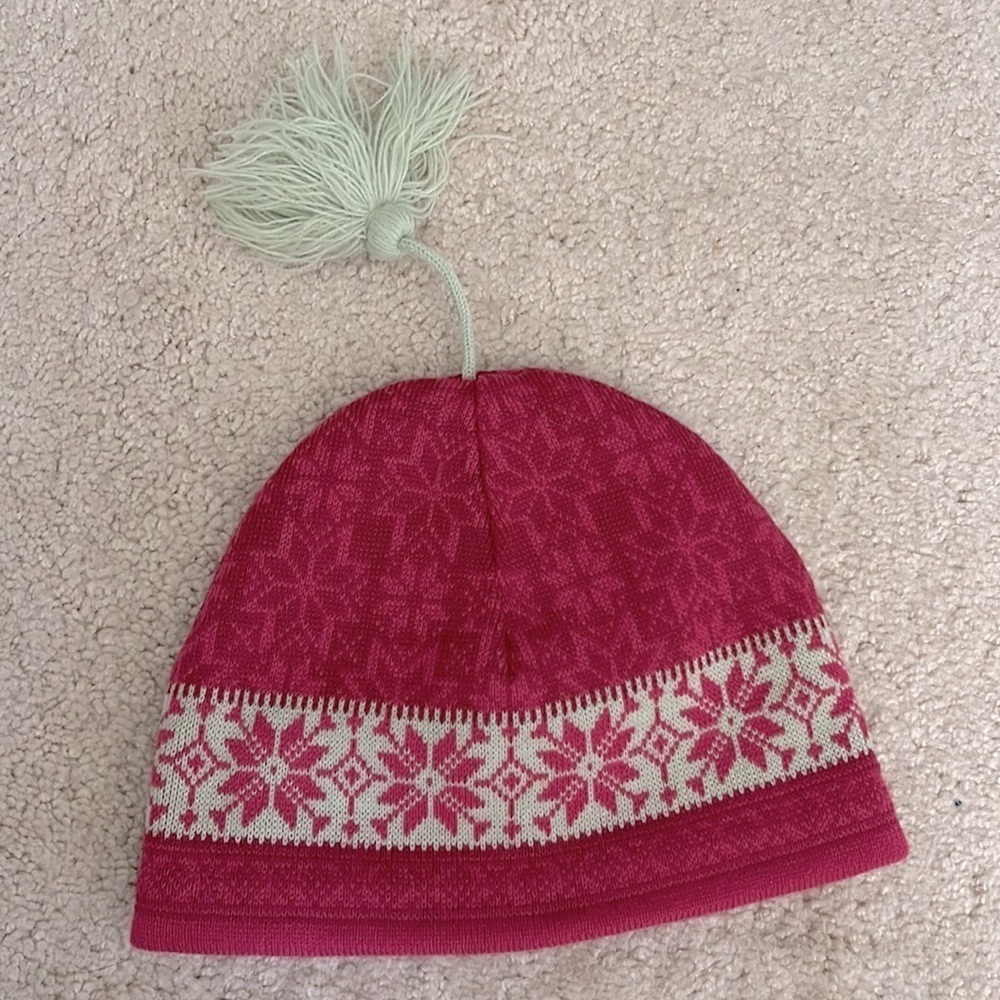 L.l. Bean Kids Girl Pink/Green With Tassel Print Beanie Hat. Size M P63/A